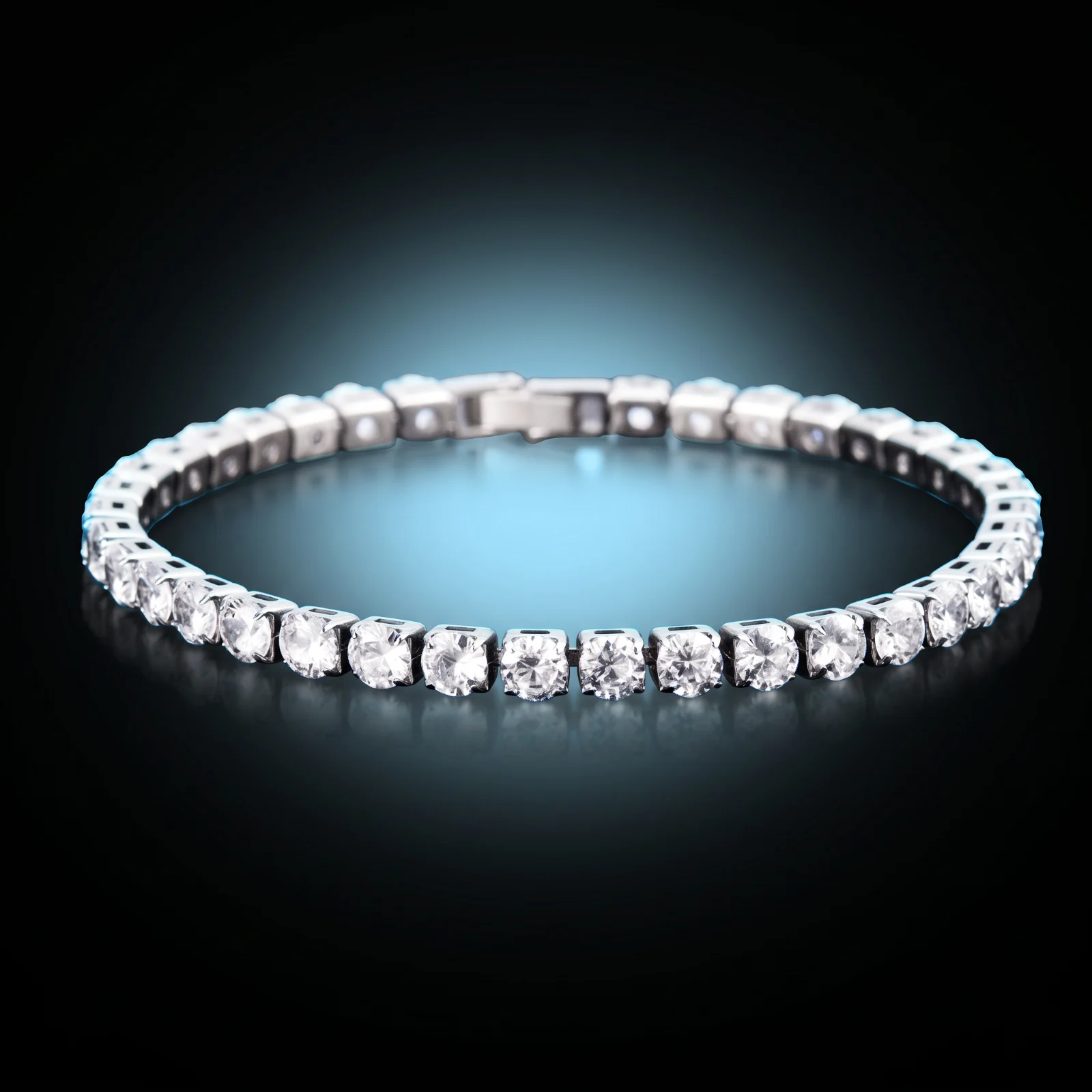 FLEXXERA moissanite tennis bracelet with 40 round 4 mm stones on black